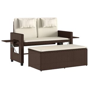 vidaXL Reclining Garden Bench with Cushions Brown Poly Rattan