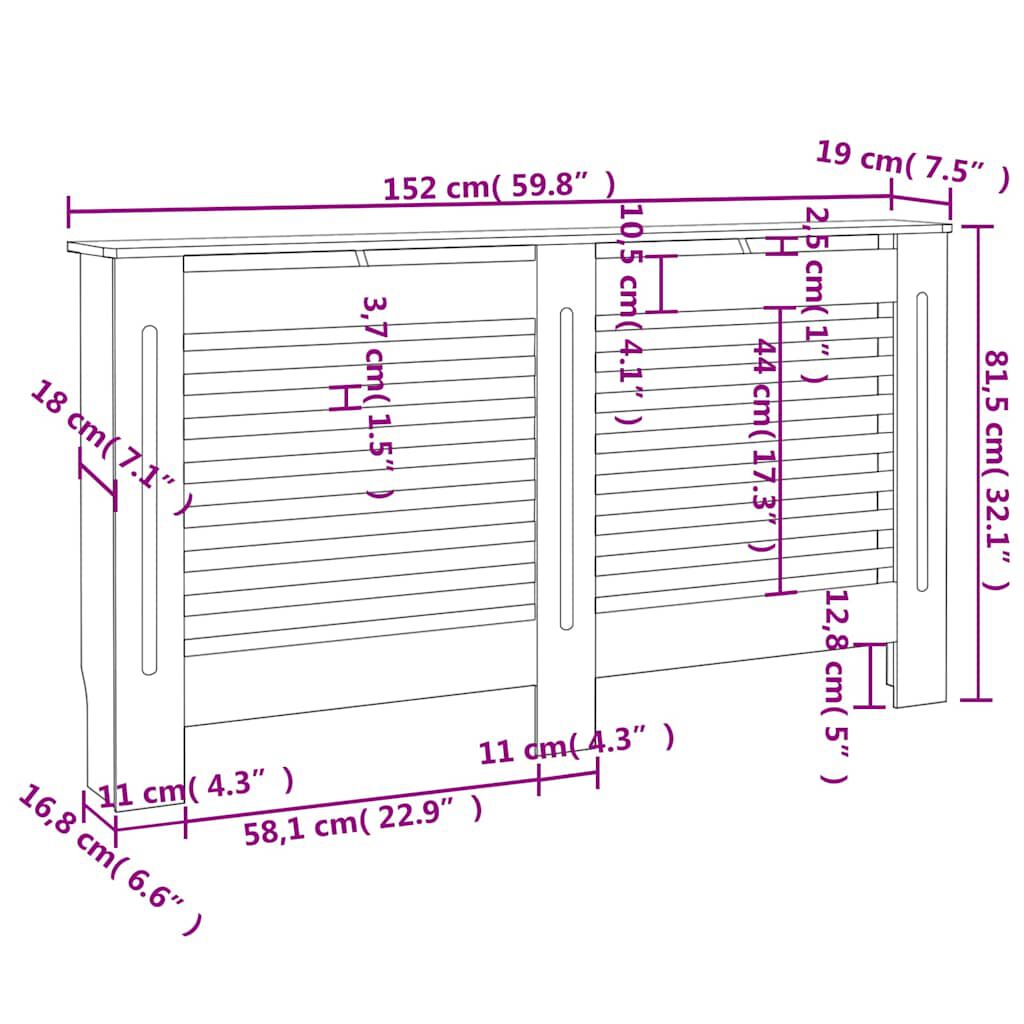 vidaXL Radiator Cover White 152x19x81.5 cm MDF