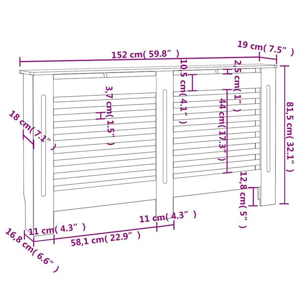 vidaXL Radiator Cover White 152x19x81.5 cm MDF