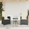 vidaXL 3 Piece Bistro Set with Cushions Black Poly Rattan
