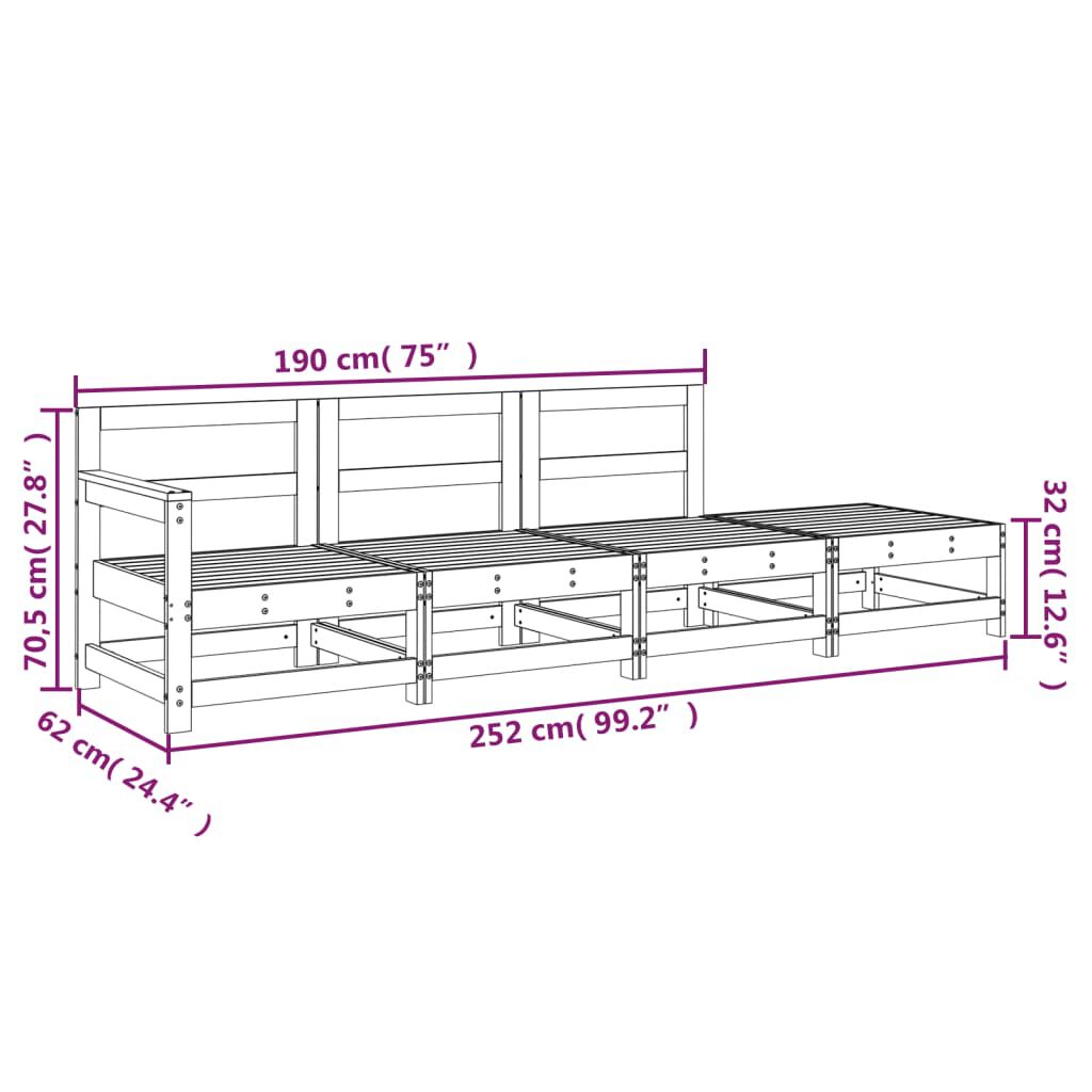 vidaXL 4 Piece Garden Lounge Set White Solid Wood Pine