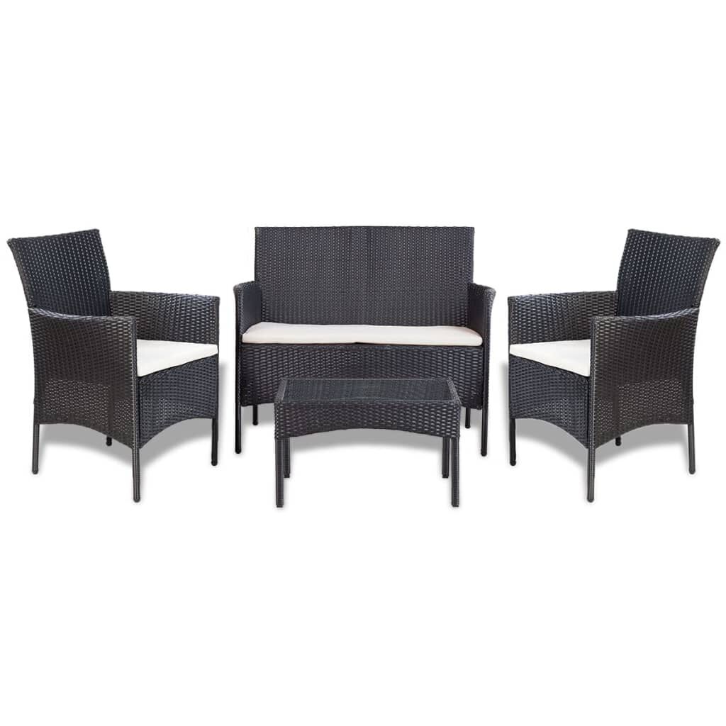 vidaXL 4 Piece Garden lounge Set with Cushions Poly Rattan Black
