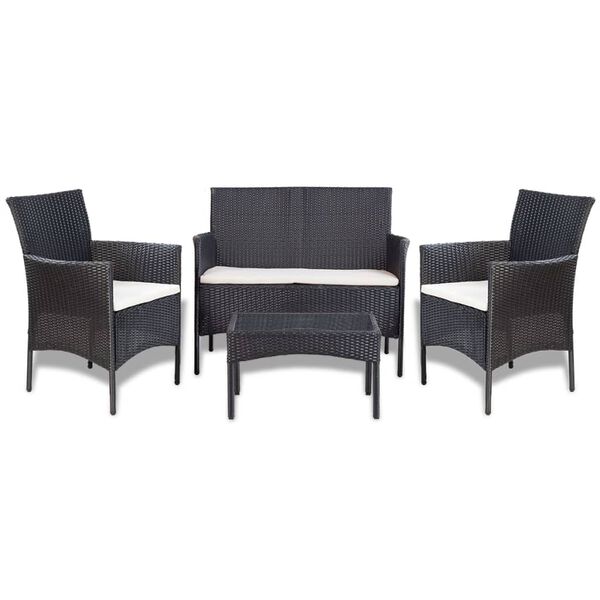 vidaXL 4 Piece Garden lounge Set with Cushions Poly Rattan Black