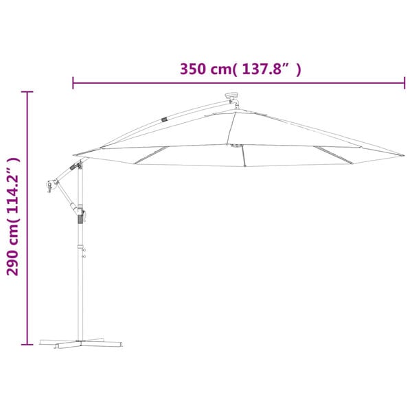 vidaXL Cantilever Garden Parasol with LED Lights and Metal Pole 350 cm Green