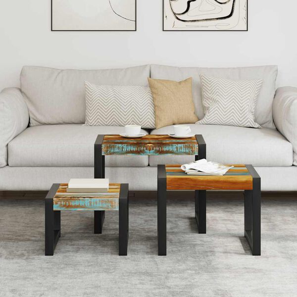 vidaXL Three Piece Nesting Tables Solid Reclaimed Wood
