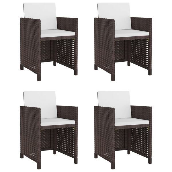 vidaXL 5 Piece Outdoor Dining Set with Cushions Poly Rattan Brown