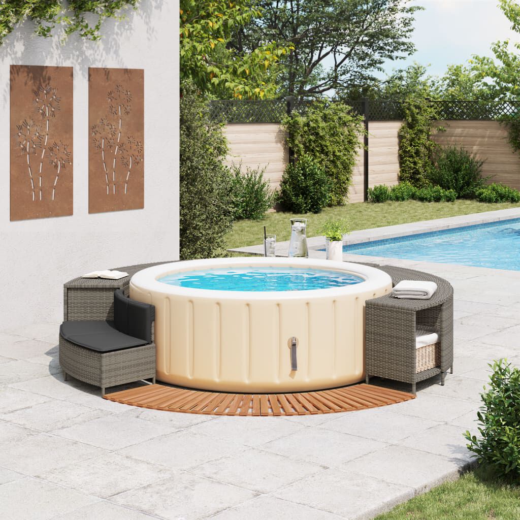 vidaXL Hot Tub Surround Grey Poly Rattan and Solid Wood Acacia