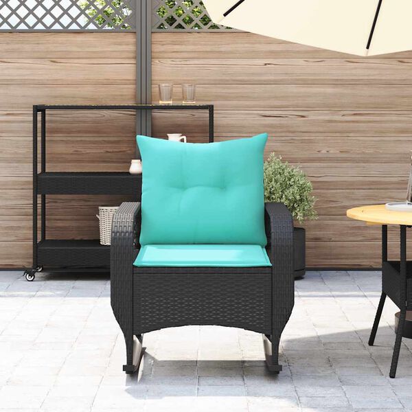 vidaXL Garden Rocking Chair with Cushions Black Poly Rattan