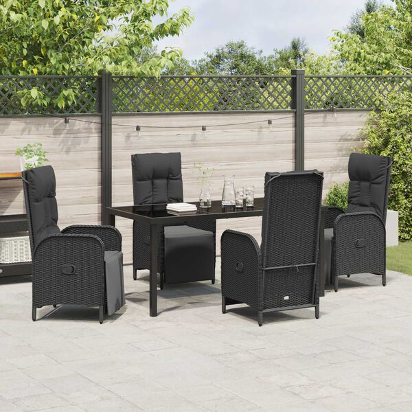 vidaXL Garden Dining Set with Cushion 5 pcs Black Poly Rattan