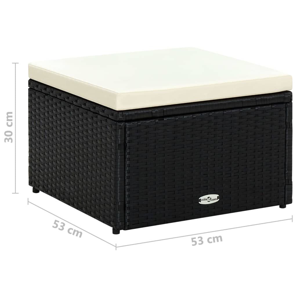 vidaXL Footstool Poly Rattan 53x53x30 cm Black