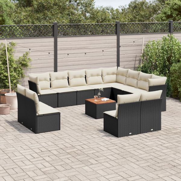 vidaXL 13 Piece Garden Sofa Set with Cushions Black Poly Rattan
