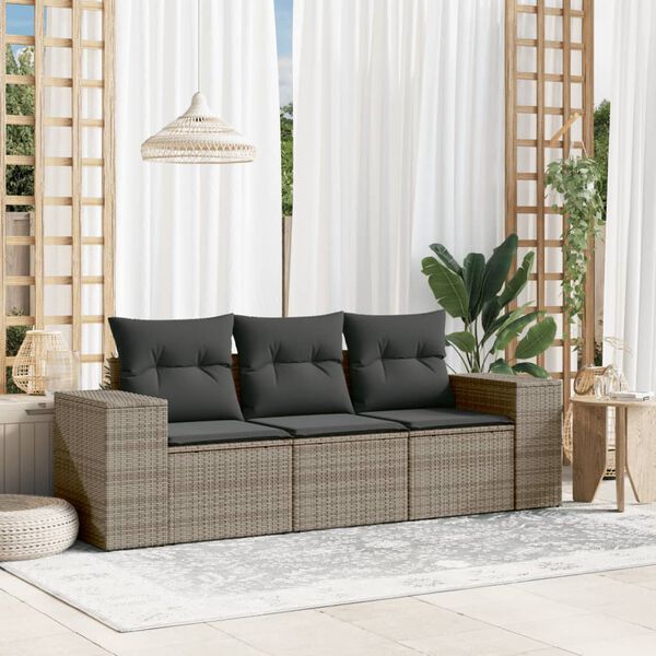 vidaXL 3 Piece Garden Sofa Set with Cushions Grey Poly Rattan