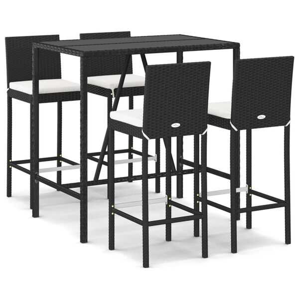 vidaXL 5 Piece Outdoor Bar Set with Cushions Black Poly Rattan