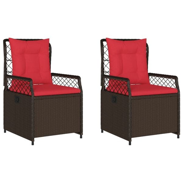 vidaXL Reclining Garden Chairs 2 pcs Brown Poly Rattan