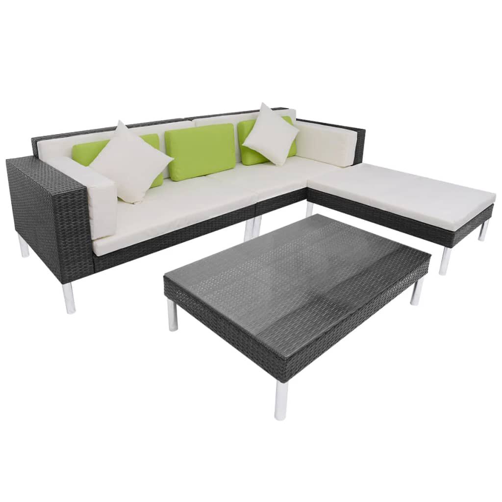 vidaXL 4 Piece Garden Lounge Set with Cushions Poly Rattan Black