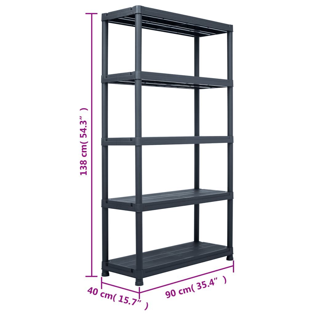 vidaXL Storage Shelf Rack Black 220 kg 90x40x138 cm Plastic