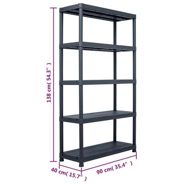 vidaXL Storage Shelf Rack Black 220 kg 90x40x138 cm Plastic