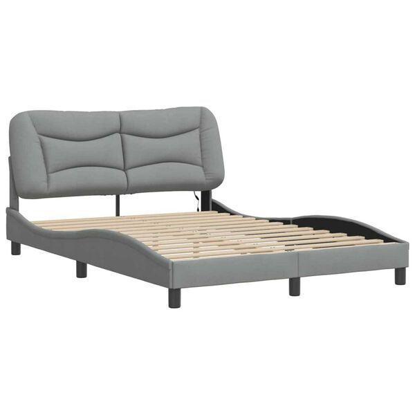 vidaXL Bed Frame with LED without Mattress "Hvar" Light Grey 137x190 cm Fabric