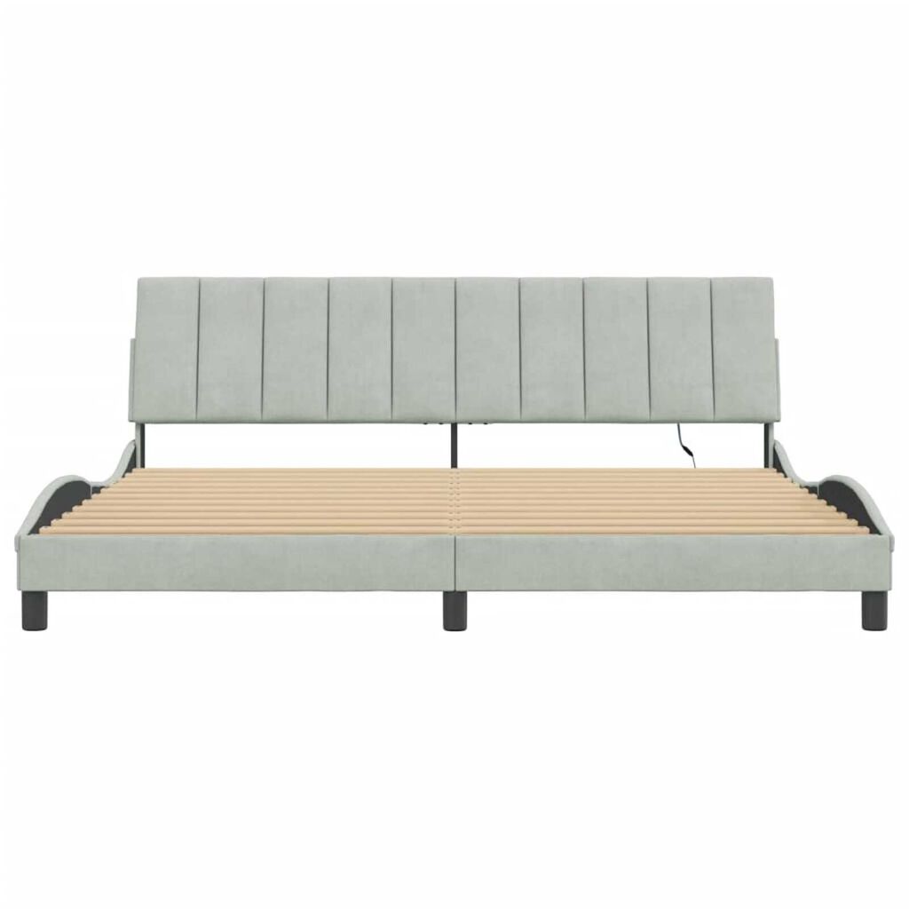vidaXL Bed Frame with LED without Mattress "Hanko" Light Grey 193x203 cm Velvet