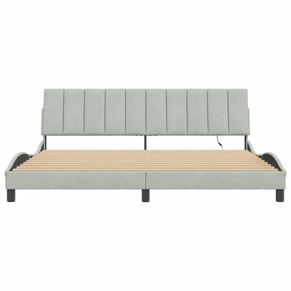 vidaXL Bed Frame with LED without Mattress "Hanko" Light Grey 193x203 cm Velvet