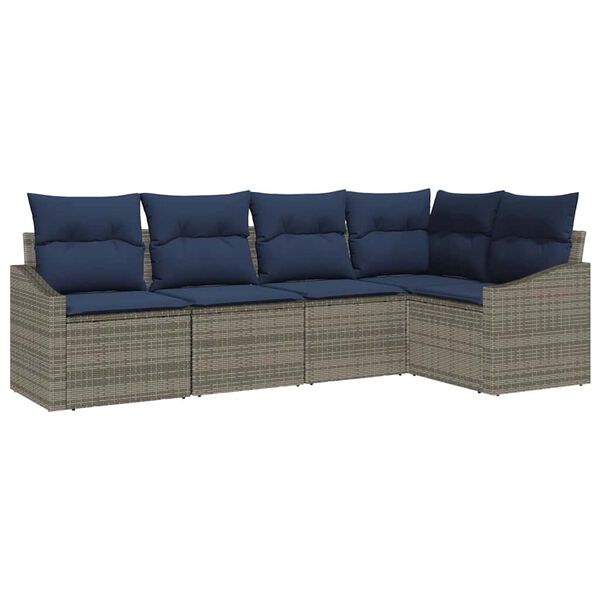 vidaXL Sofa Set with Cushion 5 pcs Grey Poly Rattan