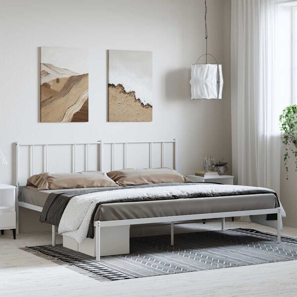 vidaXL Metal Bed Frame without Mattress with Headboard White 193x203cm