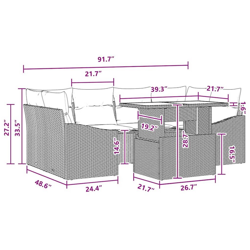vidaXL Garden Sofa Set 7 pcs Brown and red 100 x 55 x 73 cm