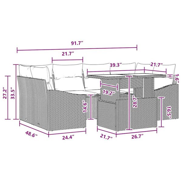 vidaXL Garden Sofa Set 7 pcs Brown and red 100 x 55 x 73 cm