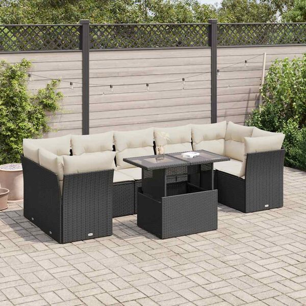 vidaXL 8 Piece Garden Sofa Set with Cushions Black Poly Rattan