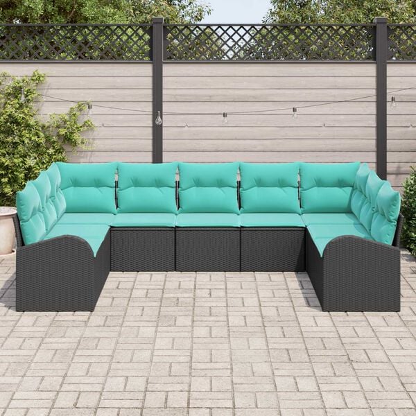 vidaXL 9 Piece Garden Sofa Set with Cushions Black Poly Rattan