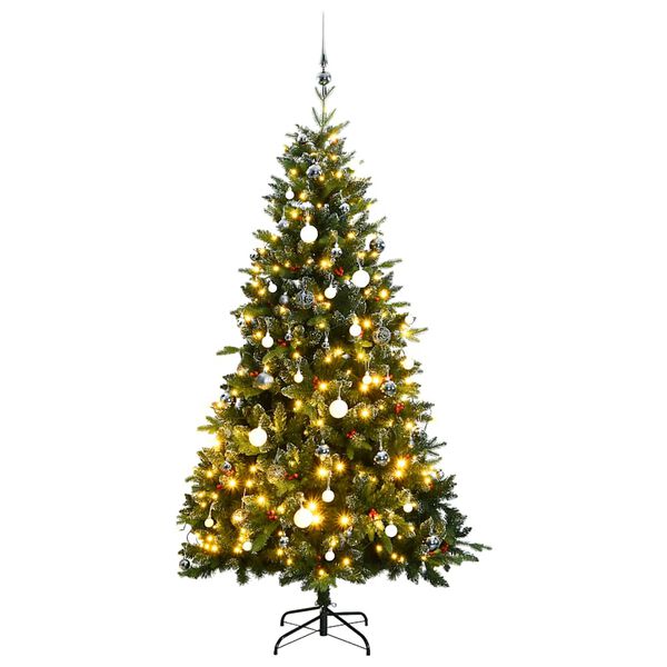 vidaXL Artificial Hinged Christmas Tree 150 LEDs & Ball Set 150 cm
