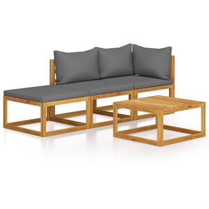 vidaXL 4 Piece Garden Lounge Set with Cushion Solid Acacia Wood