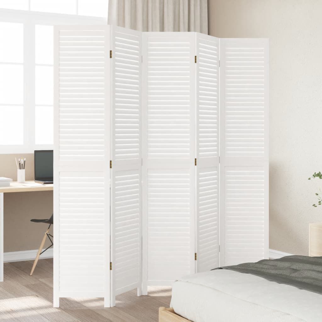 vidaXL Room Divider 5 Panels White Solid Wood Paulownia