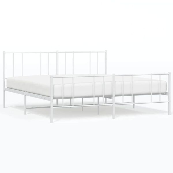 vidaXL Metal Bed Frame without Mattress with Footboard White 193x203cm