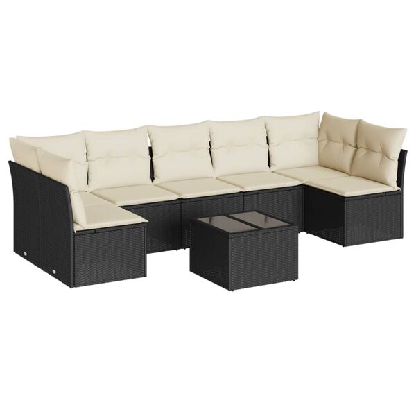 vidaXL 8 Piece Garden Sofa Set with Cushions Black Poly Rattan