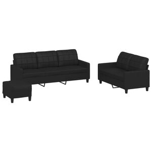 vidaXL 3 Piece Sofa Set with Cushions Black Faux Leather