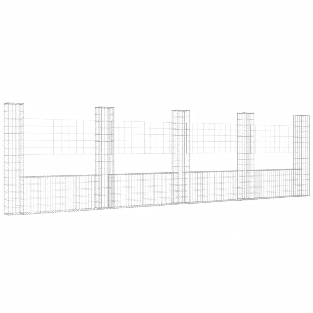 vidaXL U-shape Gabion Basket with 5 Posts Iron 500x20x150 cm