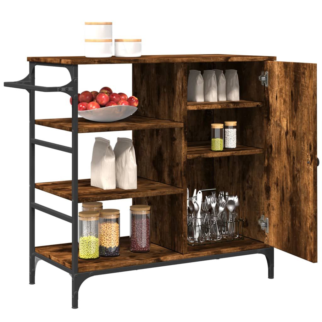vidaXL Kitchen Trolley Smoked Oak 87.5x38.5x84.5 cm Engineered Wood