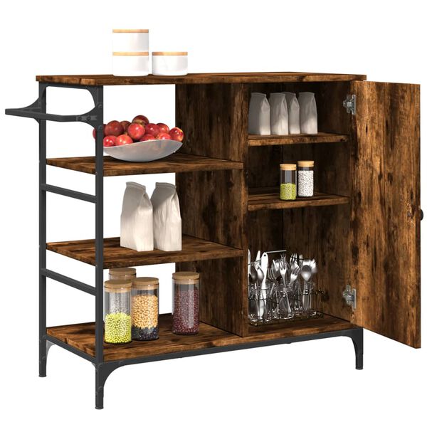 vidaXL Kitchen Trolley Smoked Oak 87.5x38.5x84.5 cm Engineered Wood