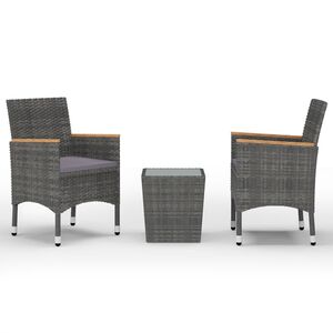 vidaXL 3 Piece Bistro Set Poly Rattan and Tempered Glass Grey