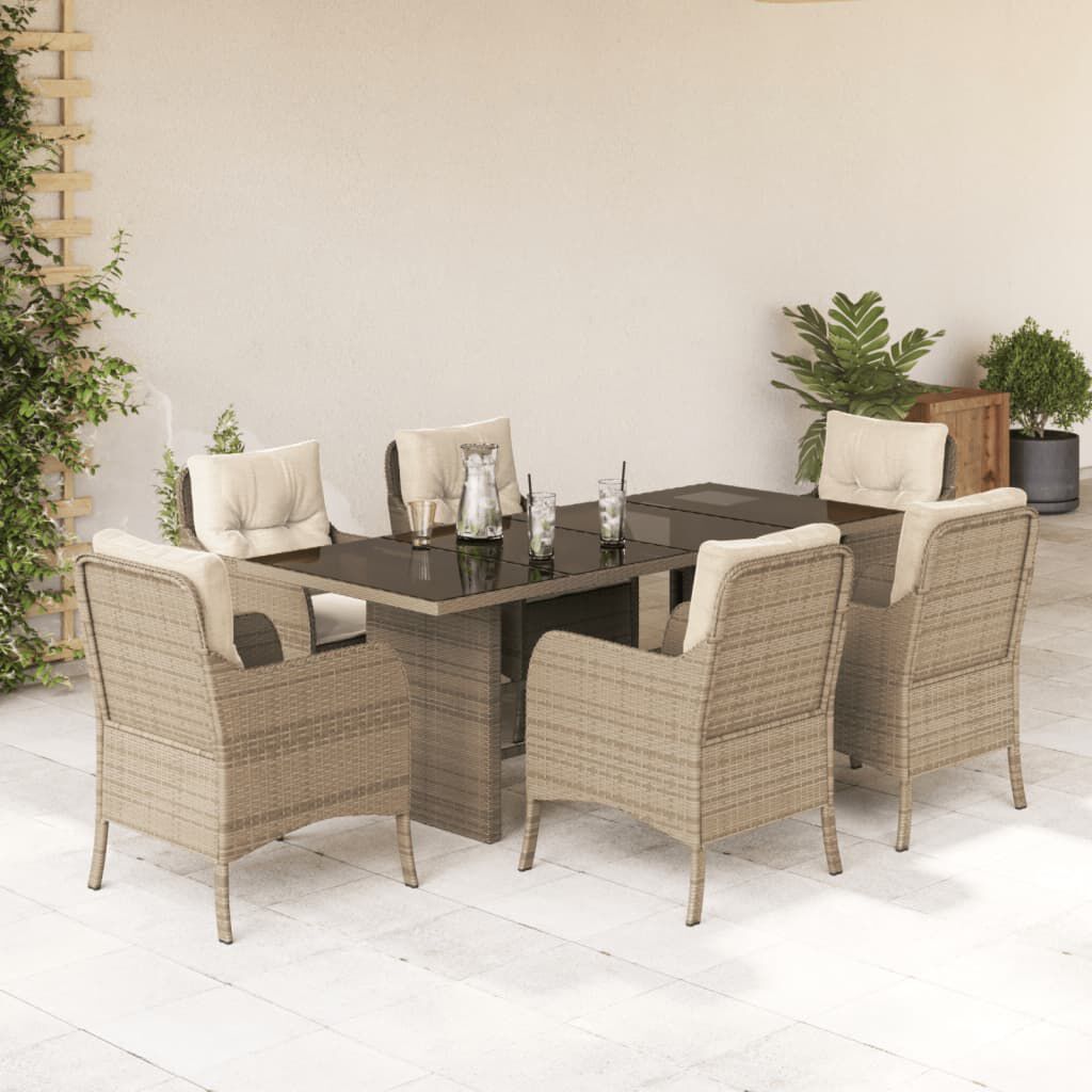 vidaXL 7 Piece Garden Dining Set with Cushions Beige Poly Rattan