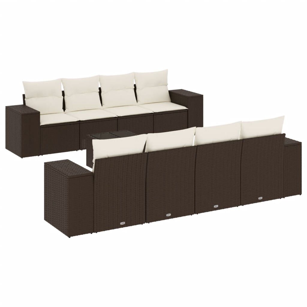 vidaXL 9 Piece Garden Sofa Set with Cushions Brown Poly Rattan