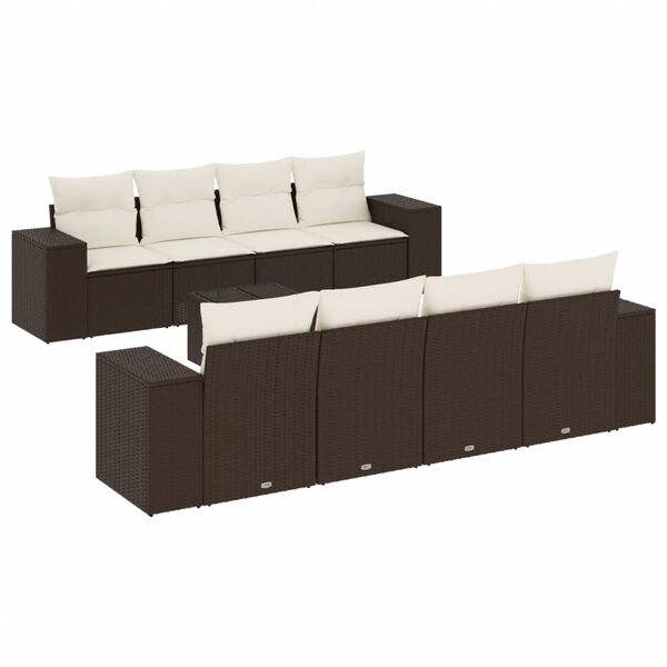vidaXL 9 Piece Garden Sofa Set with Cushions Brown Poly Rattan