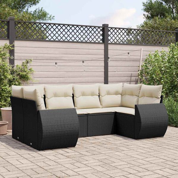 vidaXL 6 Piece Garden Sofa Set with Cushions Black Poly Rattan