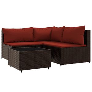vidaXL 4 Piece Garden Lounge Set with Cushions Brown Poly Rattan