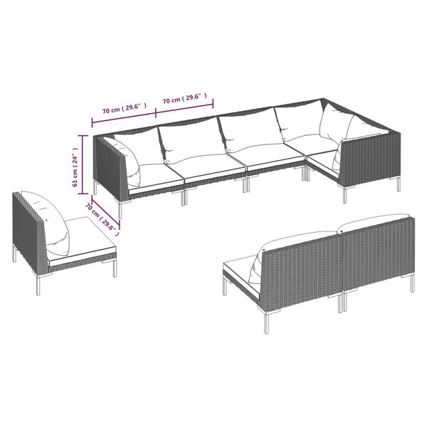 vidaXL 8 Piece Garden Lounge Set with Cushions Poly Rattan Dark Grey