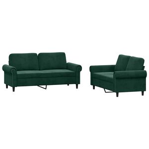 vidaXL 2 Piece Sofa Set with Cushions Dark Green Velvet