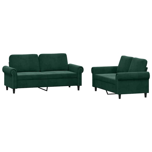 vidaXL 2 Piece Sofa Set with Cushions Dark Green Velvet