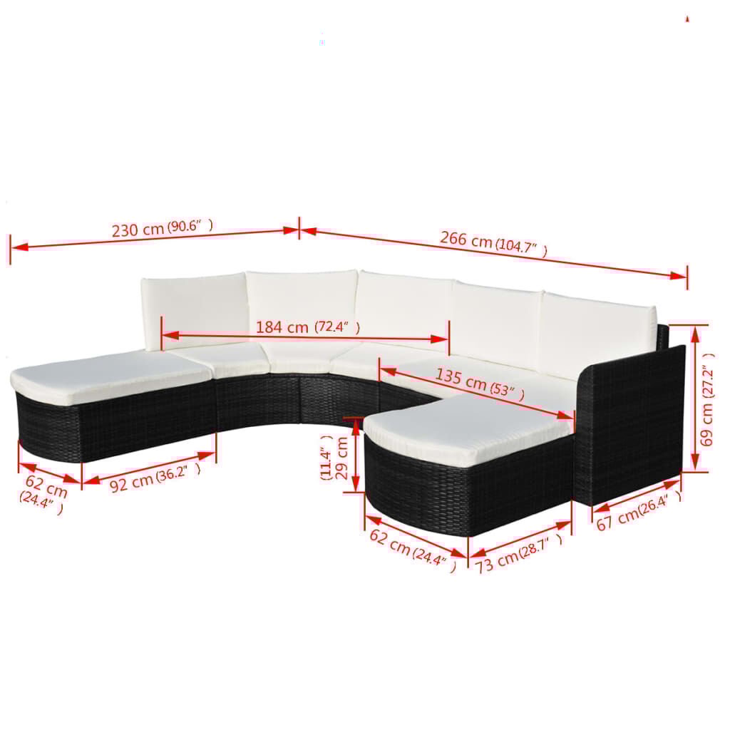 vidaXL 4 Piece Garden Lounge Set with Cushions Poly Rattan Black