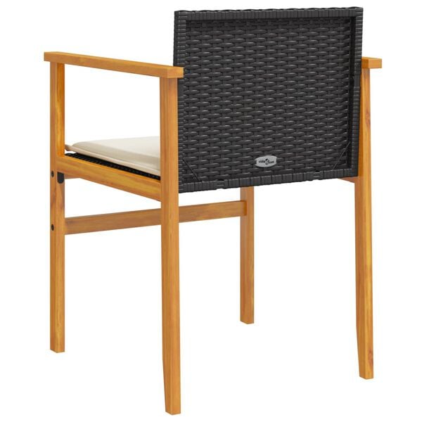 vidaXL Garden Chairs with Cushions 2 pcs Black Poly Rattan&Solid Wood